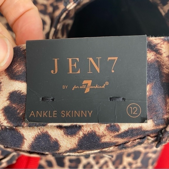 JEN7 by 7 For All Mankind Jeans Brown Leopard Ankle Skinny Jeans 28" Inseam NWT - Picture 11 of 15